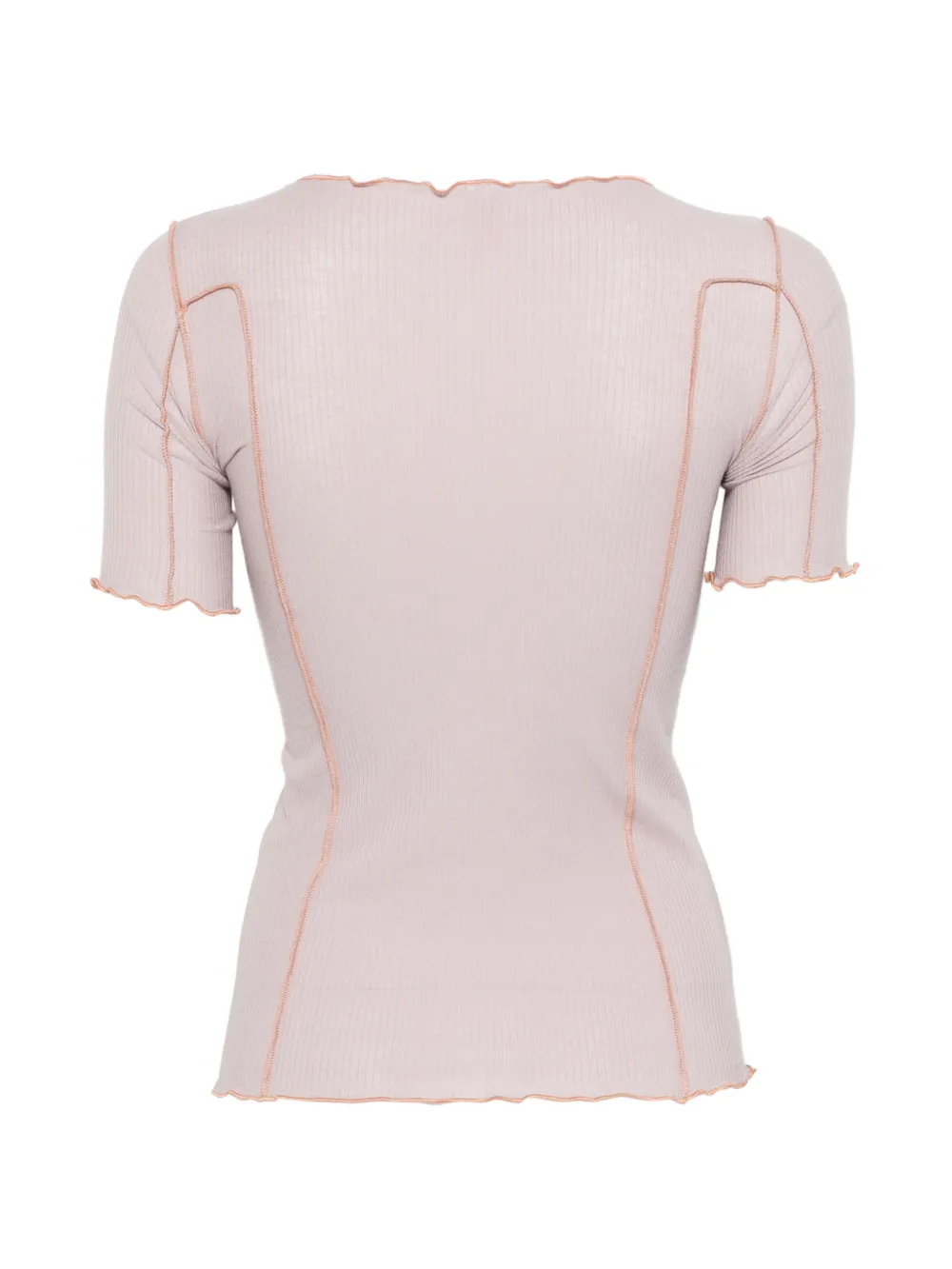 Pink t-shirt, back view showing ribbed knit