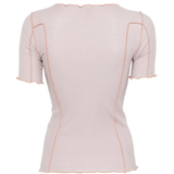 Pink t-shirt, back view showing ribbed knit