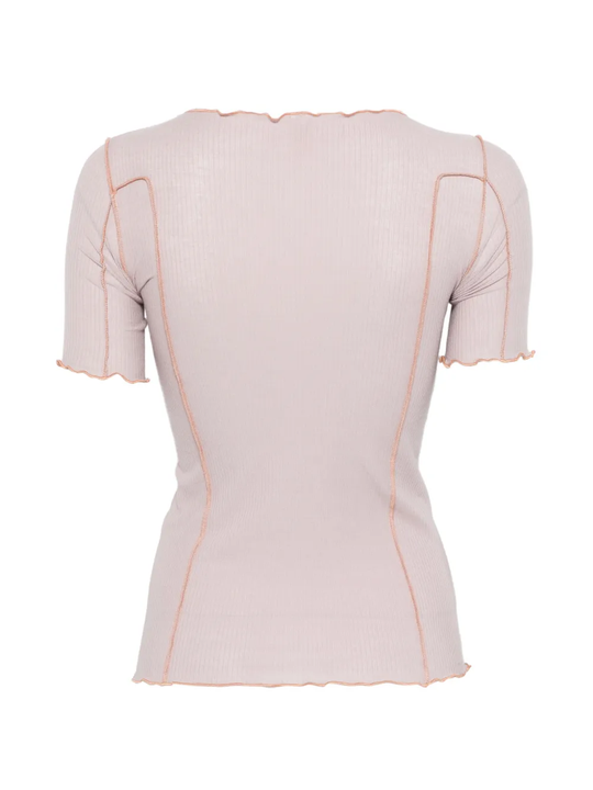 Pink t-shirt, back view showing ribbed knit