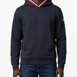 Navy hoodie, full body view
