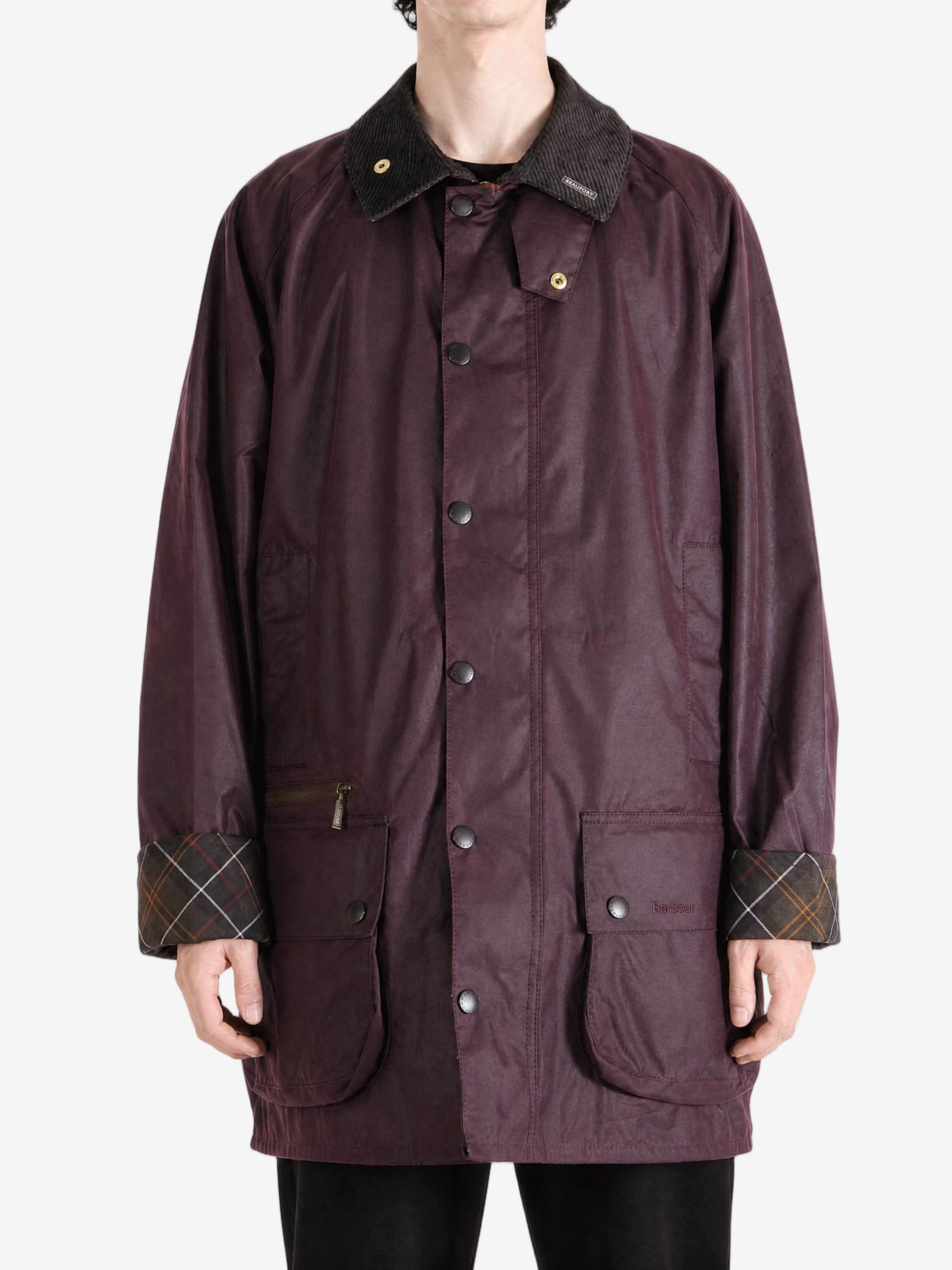 Burgundy jacket, full body view