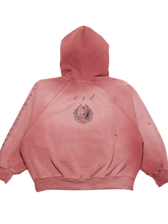 Burgundy hoodie, back view