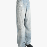Blue jeans worn by a person, showing the jeans's fit