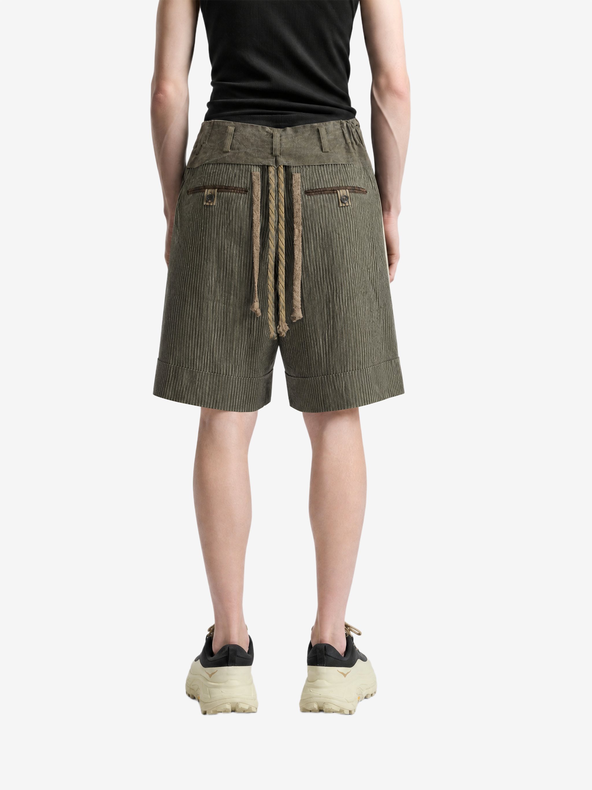 Green shorts, full body view