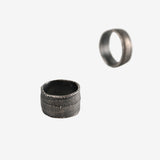 Close up of the grey ring, showing texture of the silver fabric