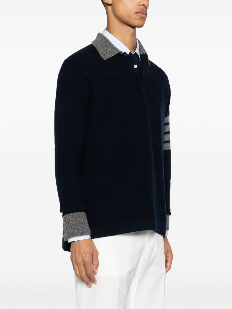 THOM BROWNE - Men Textured Rugby Stripe LS Polo