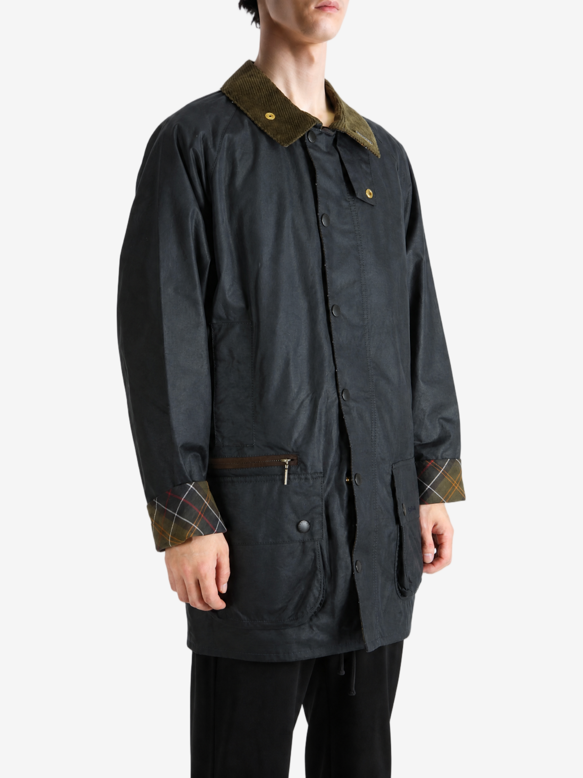 Navy jacket, full body view