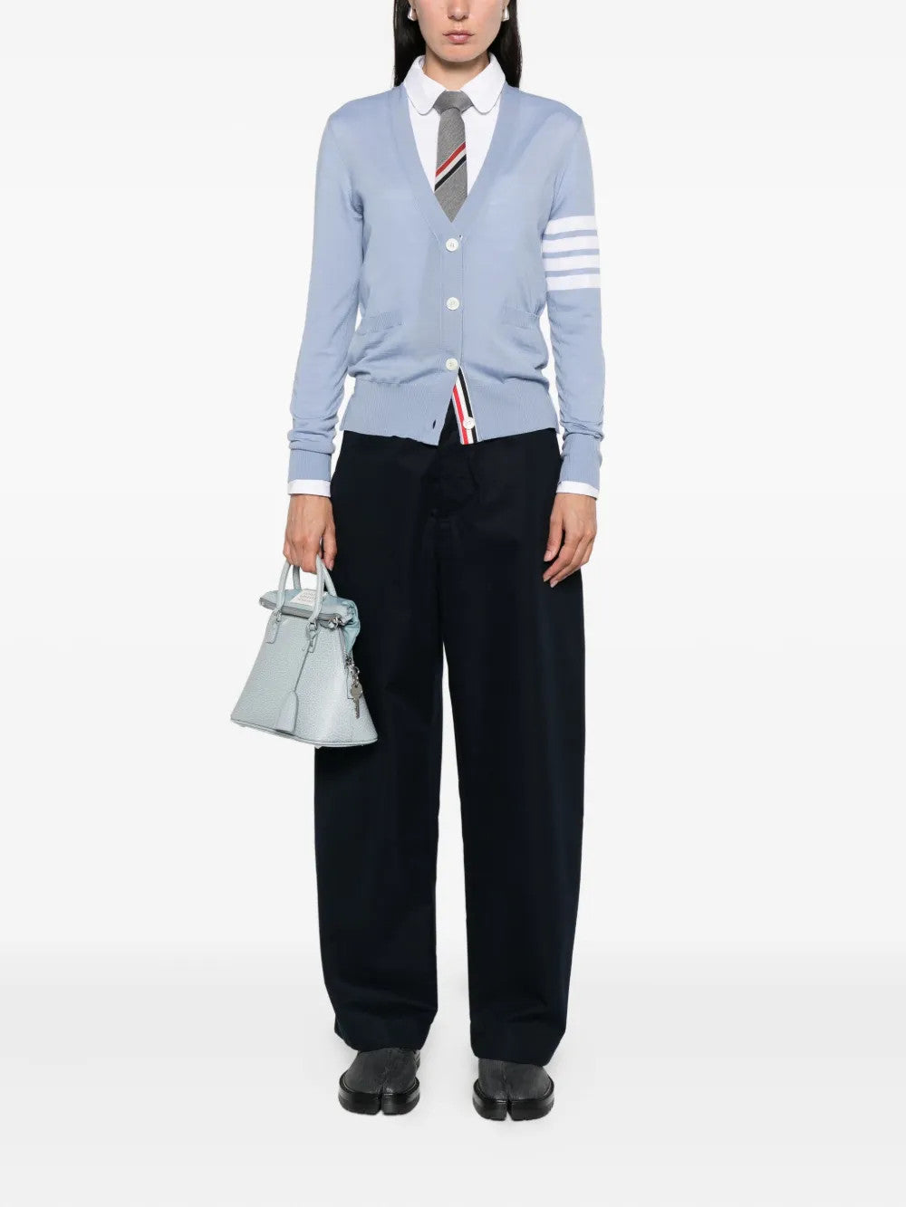 Blue knitwear, full body view