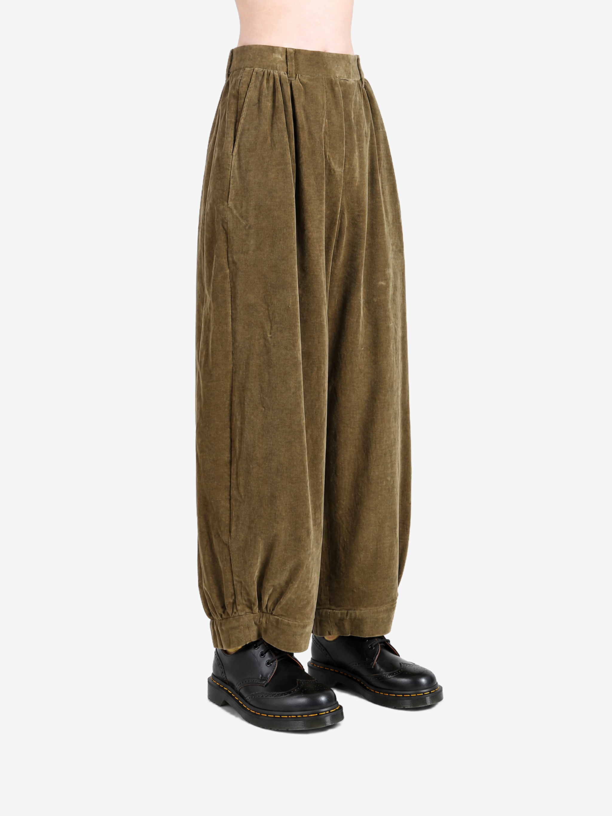 Green pants, full body view