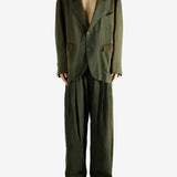 Green pants, full body view