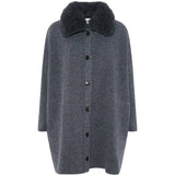 YVES SALOMON - Women Shearling Collar Knit Button-Up Jacket