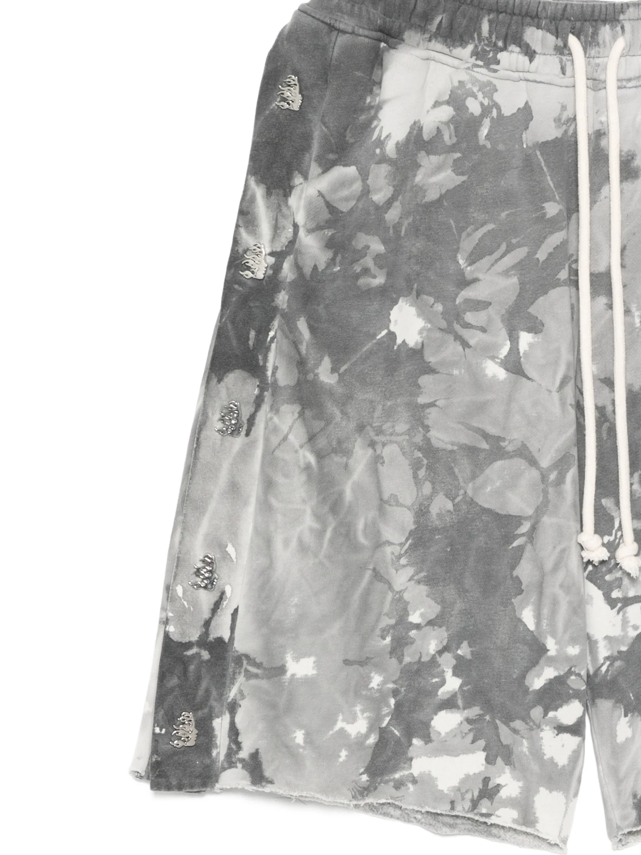 Close up of grey shorts, showing texture of the Cotton fabric