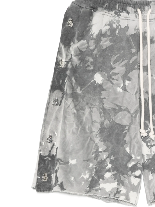 Close up of grey shorts, showing texture of the Cotton fabric