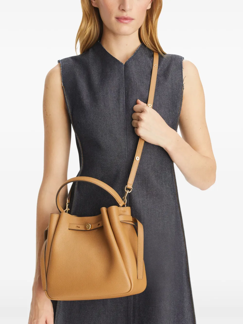 Brown bag worn by a person, showing the bag fit