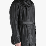 Black jacket worn by a person, showing the jacket's fit