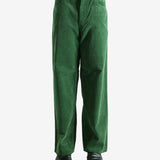 Green pants worn by a person, showing the pants's fit