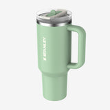 Green straw tumbler, side view
