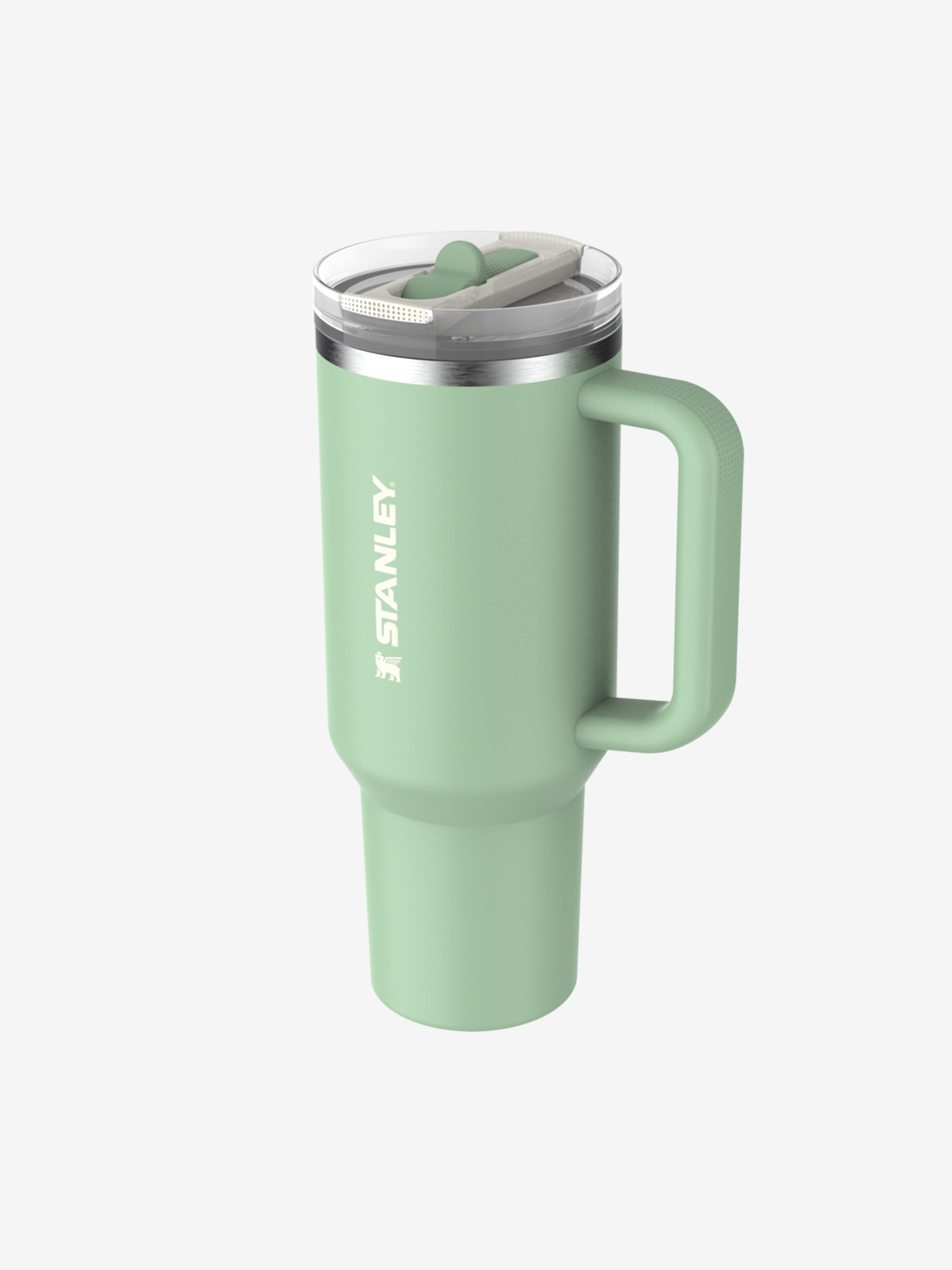 Green straw tumbler, side view