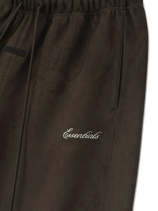 Close up of brown shorts,showing texture of the polyester fabric