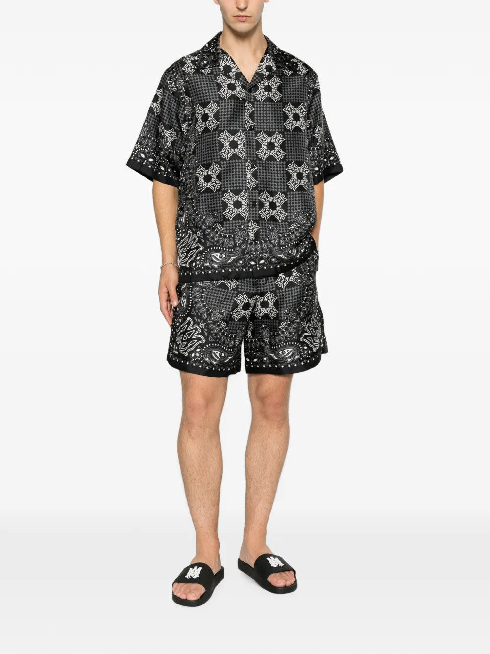 Black shorts, full body view