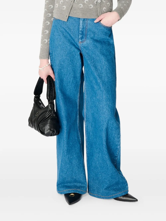 Close up of blue jeans, showing texture of the cotton fabric