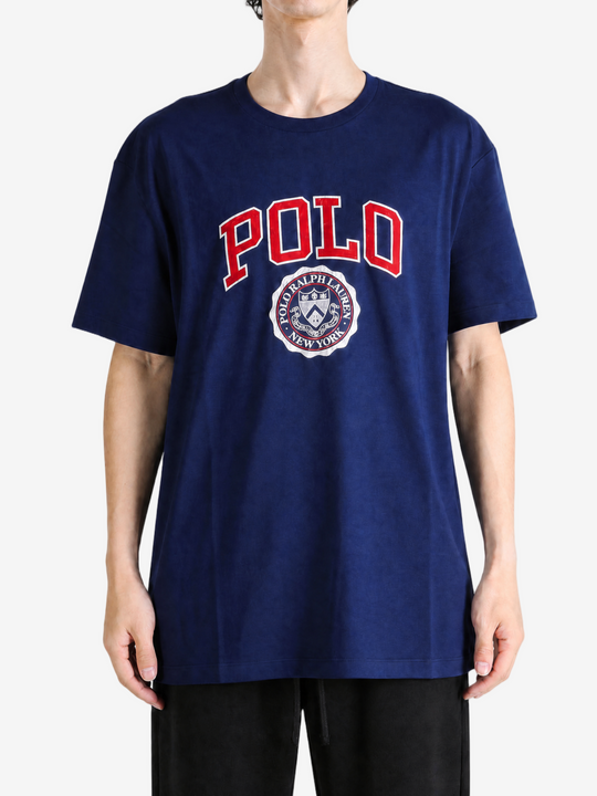 Navy t-shirt, full body view