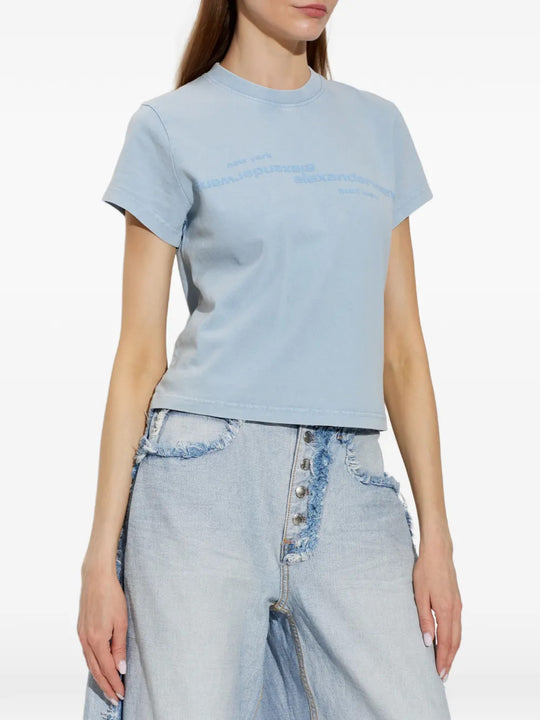 Blue top, full body view