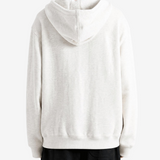 Tan hoodie, full body view