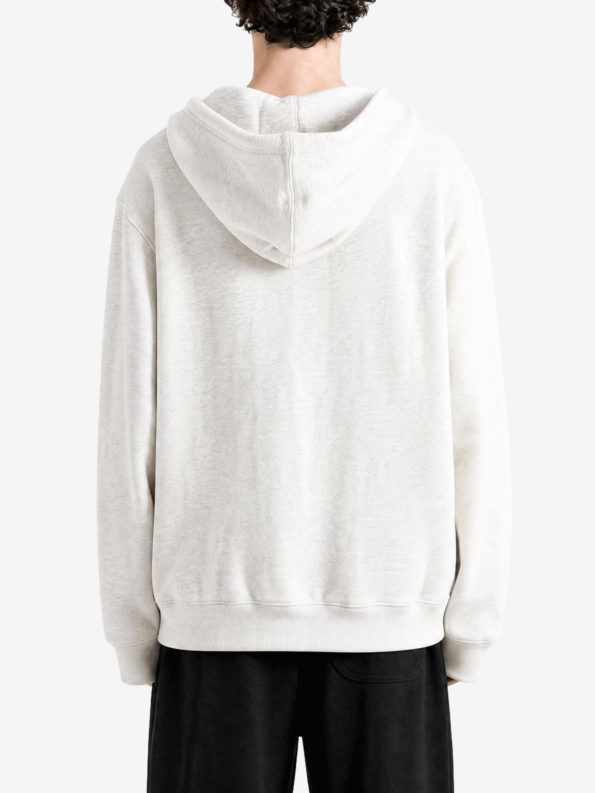 Tan hoodie, full body view