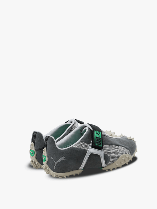 Grey sneakers, back view