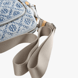 Close up of blue bags, showing texture of the fabric