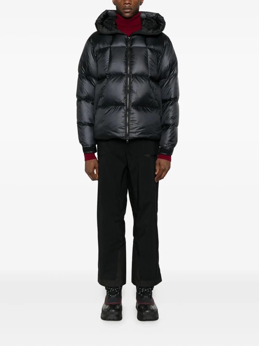 Black parka, full body view