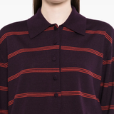 Close up of purple sweater, showing texture of the Merino Wool fabric