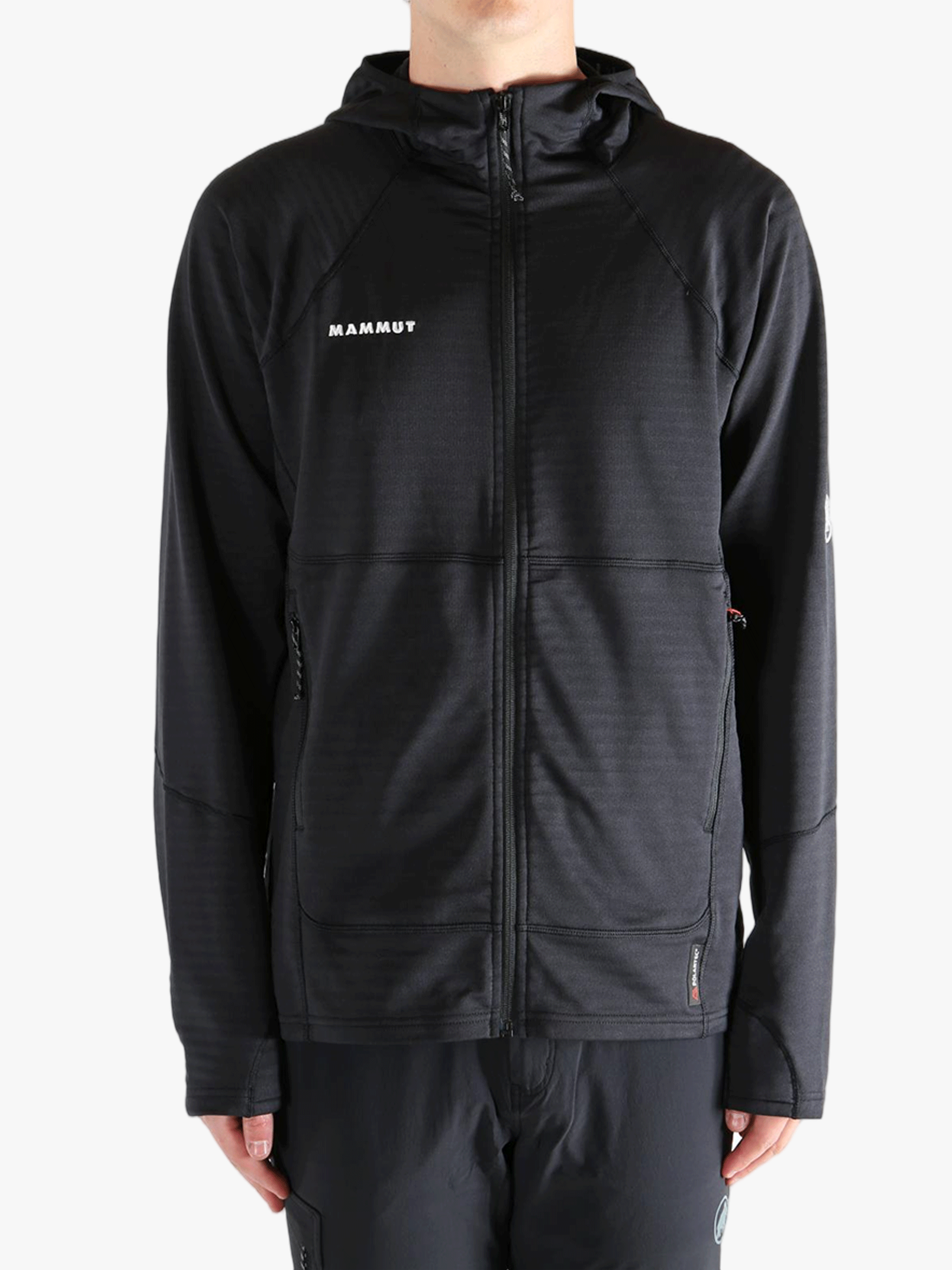 Black jacket worn by a person, showing the jacket's fit