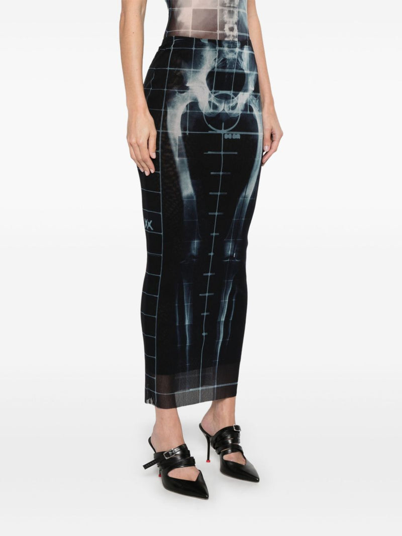 JEAN PAUL GAULTIER - Women Printed "Squeletor" Mesh Long Skirt