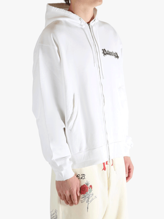 White hoodies worn by a person, showing the hoodies fit