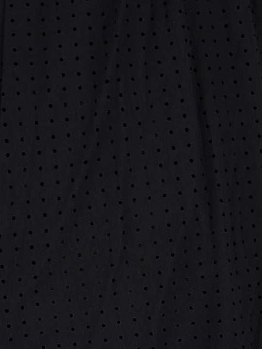Close up of Black shorts, showing texture of the 73% polyamide/ 27% elastane fabric