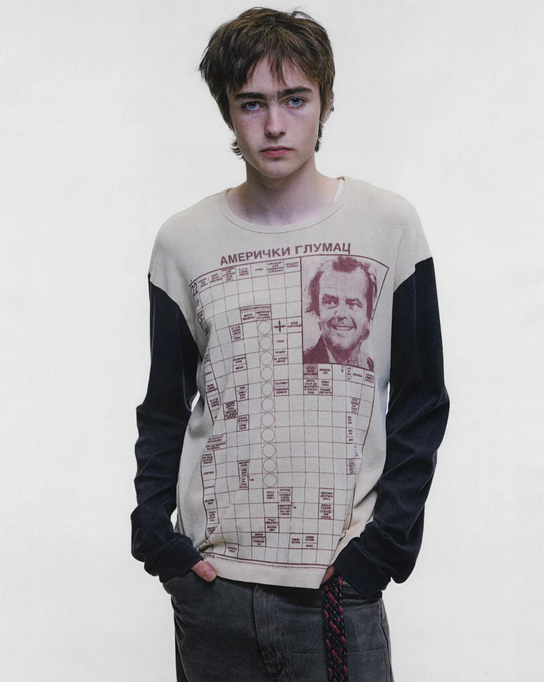 Tan t-shirt, full body view