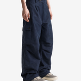Navy pants, full body view