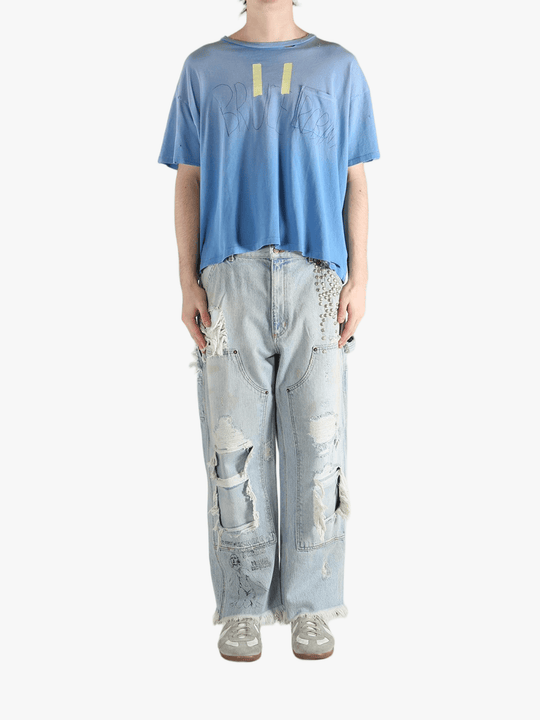 Blue t-shirt , full body view