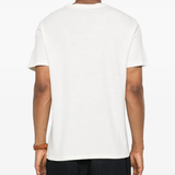 White t-shirt worn by a person, showing the shirt's fit