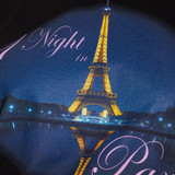 Close up of the black t-shirt, showing texture of the cotton fabric