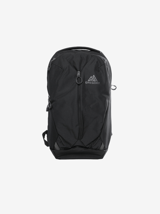 Black backpack, front view