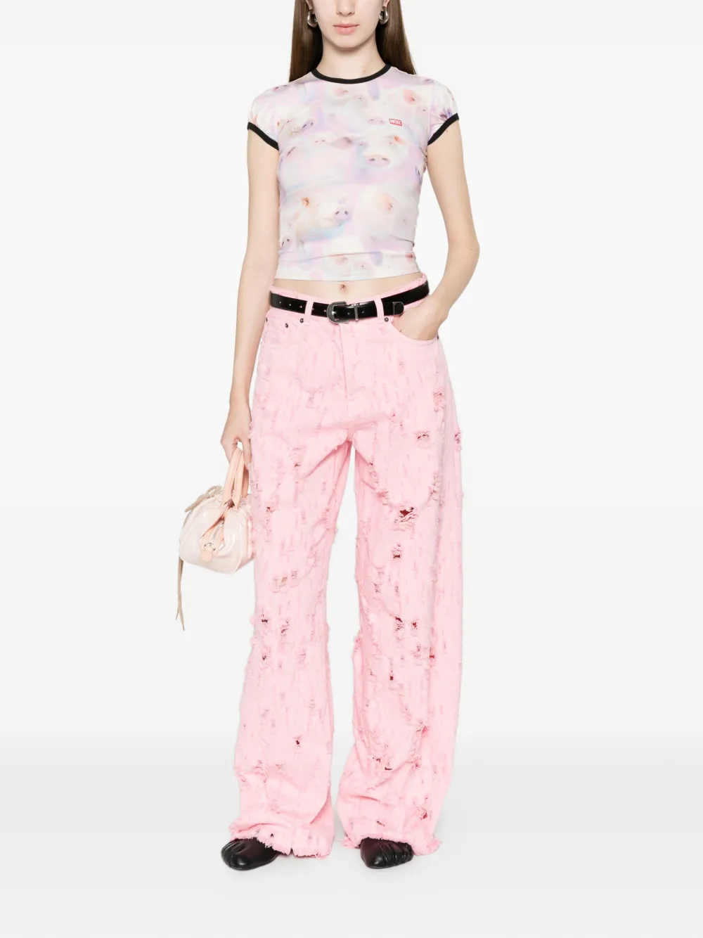 Purple top, full body view