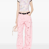 Purple top, full body view