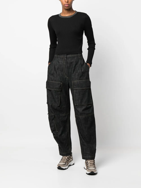 Black tops, full body view