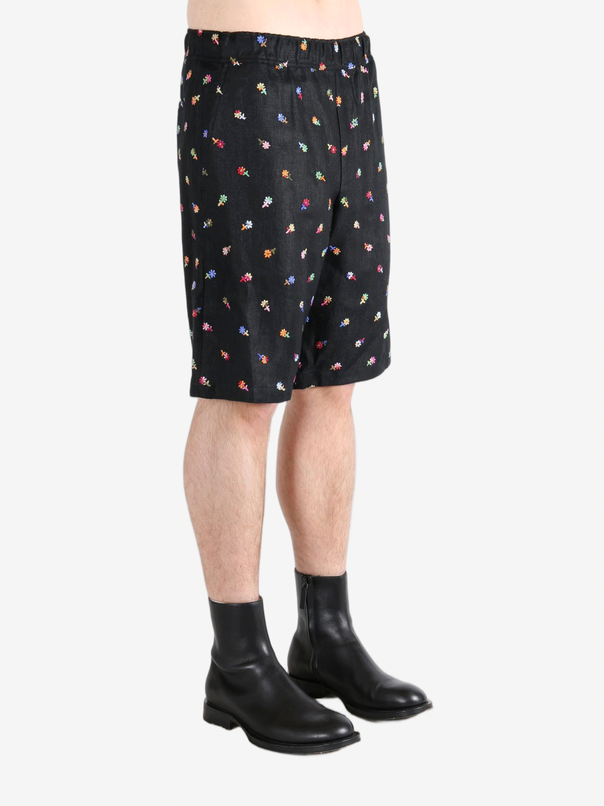 Black short worn by a person, showing the  shorts fit