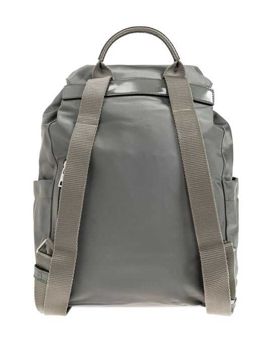Grey backpack, back view
