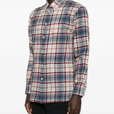 Blue shirt worn by a person, showing the shirt fit