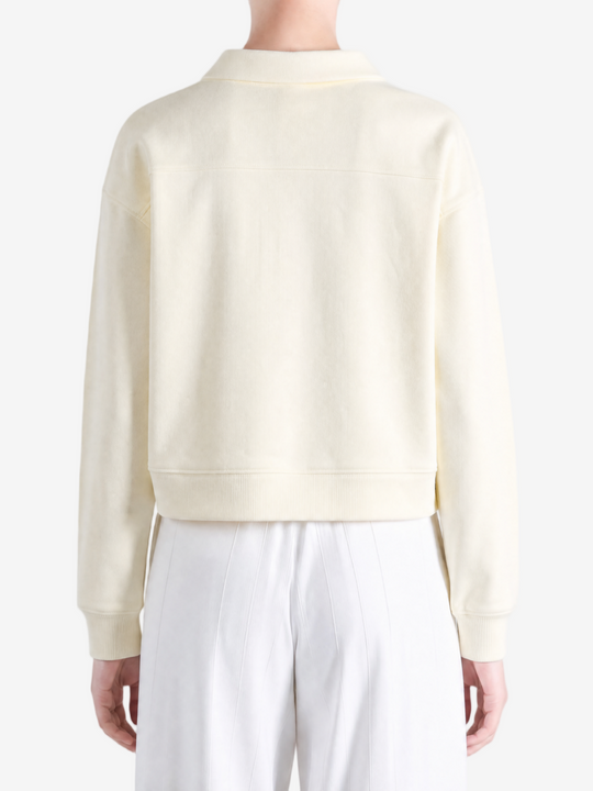 Tan hoodie, full body view